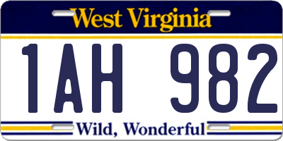 WV license plate 1AH982