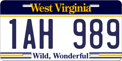 WV license plate 1AH989