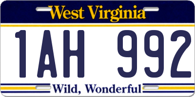 WV license plate 1AH992