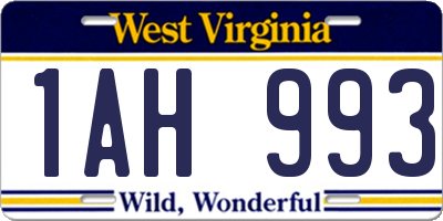 WV license plate 1AH993