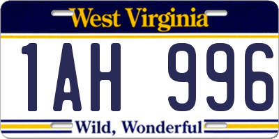 WV license plate 1AH996