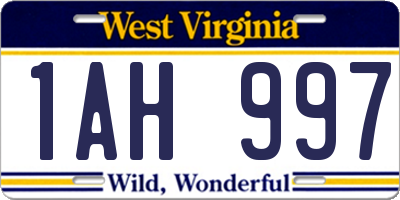 WV license plate 1AH997