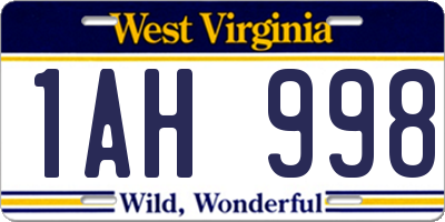 WV license plate 1AH998