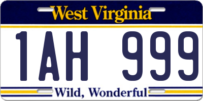 WV license plate 1AH999