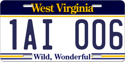 WV license plate 1AI006