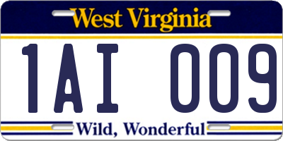 WV license plate 1AI009