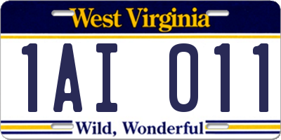 WV license plate 1AI011