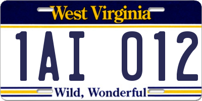 WV license plate 1AI012