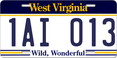 WV license plate 1AI013