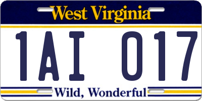 WV license plate 1AI017