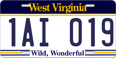 WV license plate 1AI019