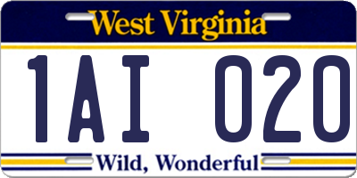 WV license plate 1AI020