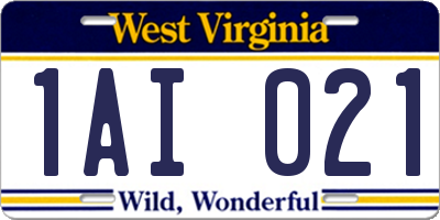 WV license plate 1AI021