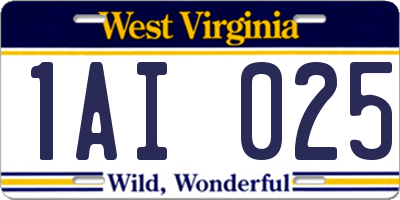 WV license plate 1AI025