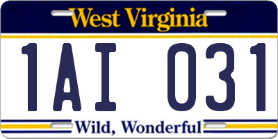 WV license plate 1AI031