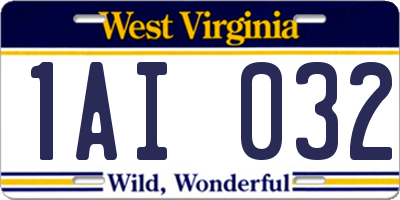 WV license plate 1AI032