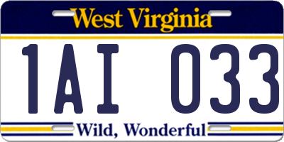 WV license plate 1AI033