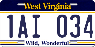 WV license plate 1AI034