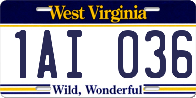 WV license plate 1AI036