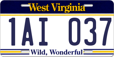 WV license plate 1AI037