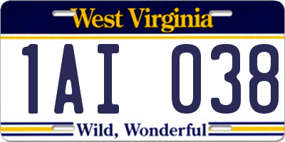 WV license plate 1AI038