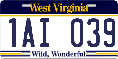 WV license plate 1AI039