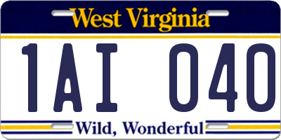 WV license plate 1AI040