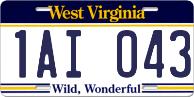 WV license plate 1AI043