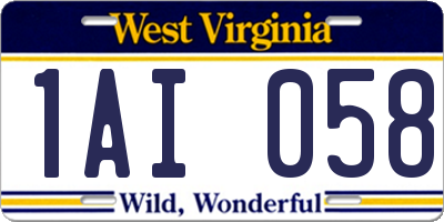 WV license plate 1AI058