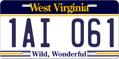 WV license plate 1AI061