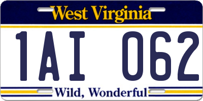 WV license plate 1AI062