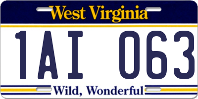 WV license plate 1AI063