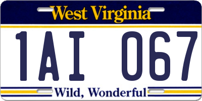 WV license plate 1AI067