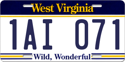 WV license plate 1AI071