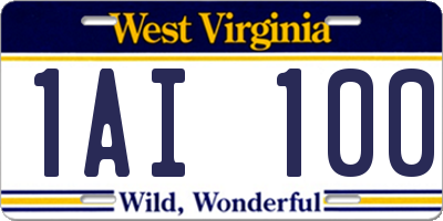 WV license plate 1AI100