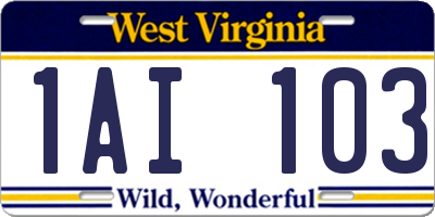 WV license plate 1AI103