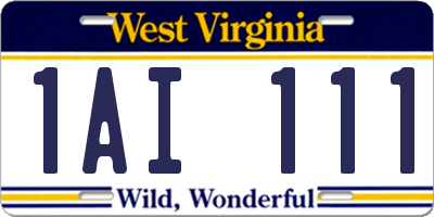 WV license plate 1AI111