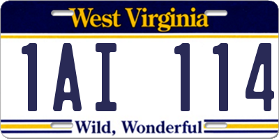 WV license plate 1AI114