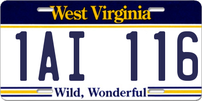 WV license plate 1AI116