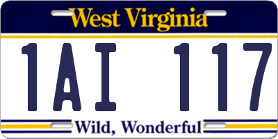 WV license plate 1AI117