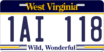 WV license plate 1AI118