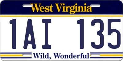 WV license plate 1AI135