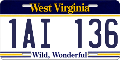 WV license plate 1AI136