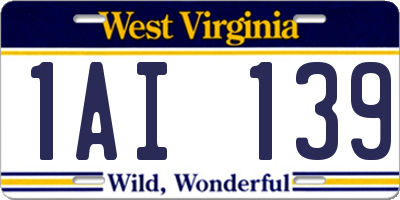 WV license plate 1AI139