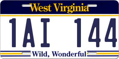 WV license plate 1AI144