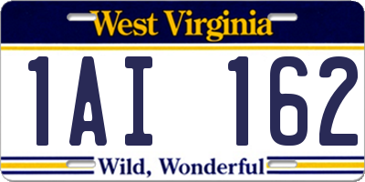 WV license plate 1AI162