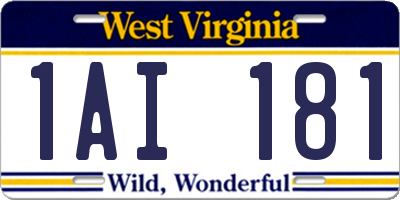 WV license plate 1AI181