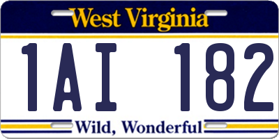 WV license plate 1AI182