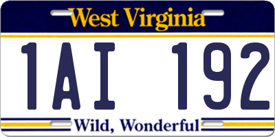 WV license plate 1AI192