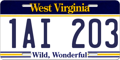 WV license plate 1AI203